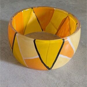 Vintage Chunky Bangle Hand Painted Lucite Plastic Costume Mid Century Modern